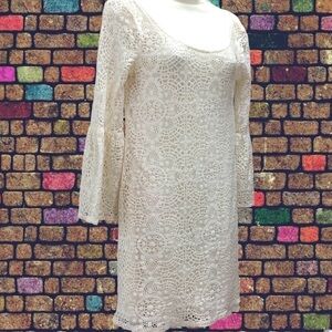 American Eagle Outfitters S Boho Dress Bell Sleeve Romantic Crochet Lace Creme